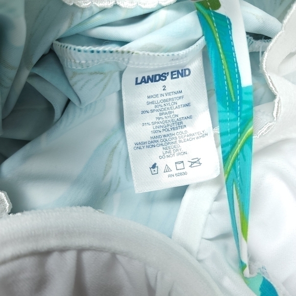 New Lands' End Blue Green Floral Swim Tank Top Size 2 - Picture 3 of 10